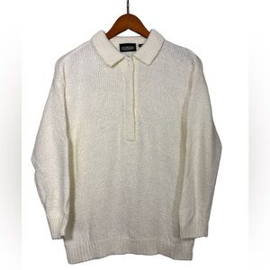 Gotham Classic Vintage Cream Button-Down Collar Sweater in Medium